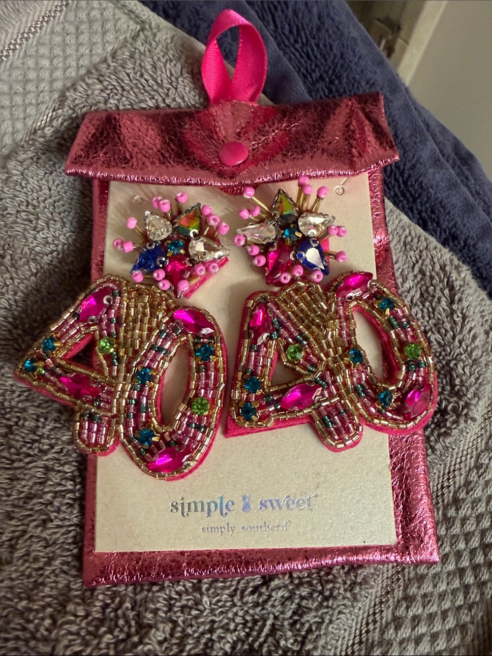 Simply Southern Pink Beaded "40" Statement Earrings